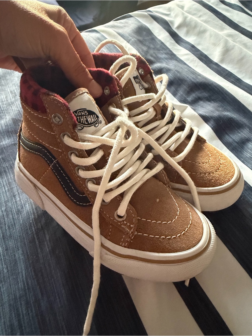 Vans Tan Suede Sk8-Hi Plaid Collar High Top Sneakers